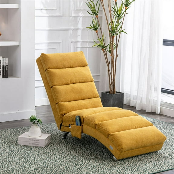 Linen Electric Recliner Sofa Chair, Modern Upholstered Massage Chaise Lounge Sofa Chair with Side Pocket to Store Remote Control and Massage Timing Function for Living Room, Bedroom, Mustard