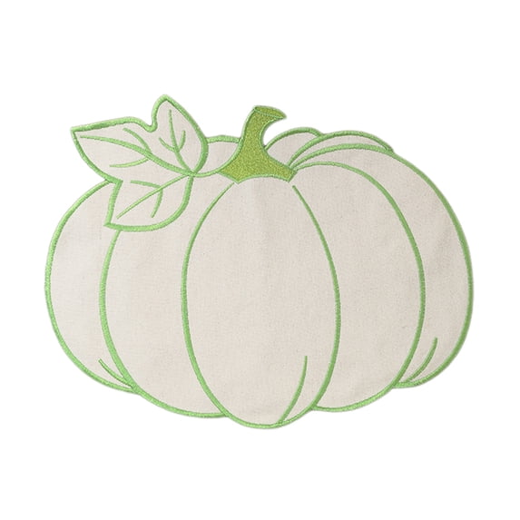 Linen Embroidered Placemat Set - Autumn Pumpkin Themed Washable Holiday Table Mats for Dining Decor Home Decor - Orange/Green/Beige