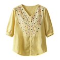 thumbnail image 1 of Linen Embroidered Tops For Women，Womens Boho Tops Linen 3/4 Sleeve Tops Pullover Shirts Womens Boho Tops And Blouses Flowy Bohemian Tunics For Women Linen Tunics For Women Women's Peasant Tops, 1 of 2