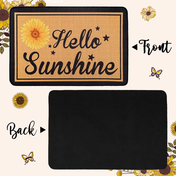 Linen Sunflower Welcome Doormat, Brown Non-Slip Entry Rug, 1-Piece Indoor/Outdoor Door Mat for Home Decor