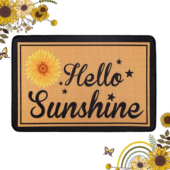 Linen Entry Rug Sunflower Welcome Non Slip Doormat, Brown
