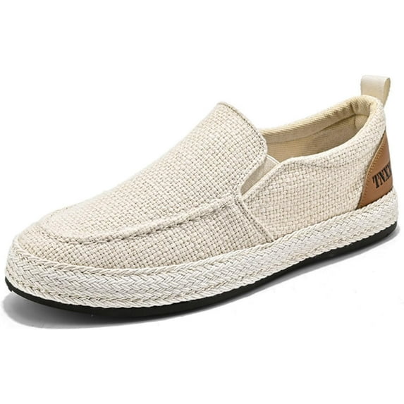 Linen Espadrilles for Men,Straw Casual Canvas Slip On Loafers,Solid Color Comfortable Breathable Espadrilles.