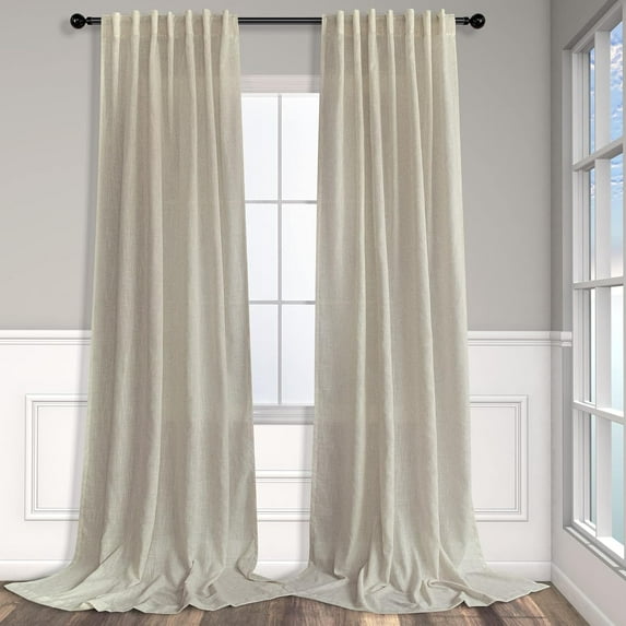 Linen Extra Long Curtains 120 Inch Length for Living Room 2 Panels Back Tab Rod Pocket Drapes Light Filtering Semi Privacy Beige Sheer Curtains for Dining Room Sliding Door 10 FT 52x120