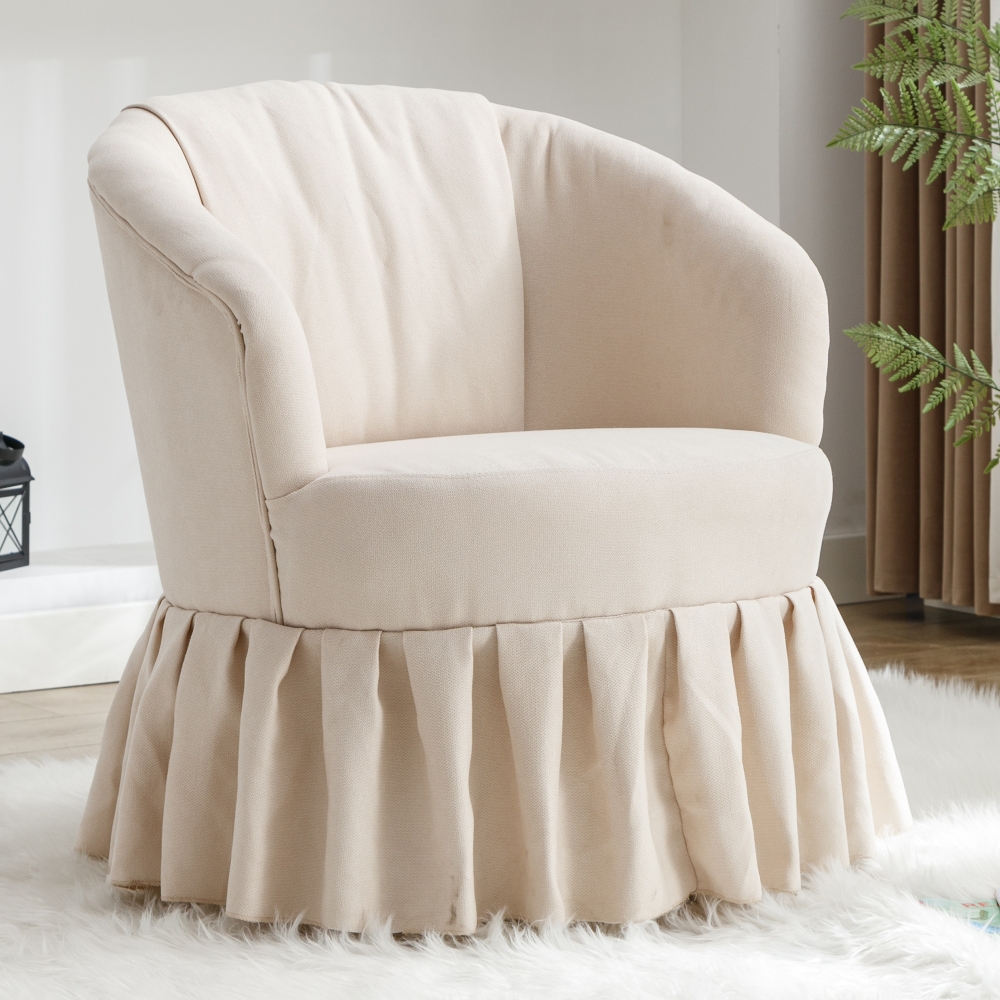 Linen Fabric Accent Chair Armchair, Auditorium Chair With Pleated Skirt