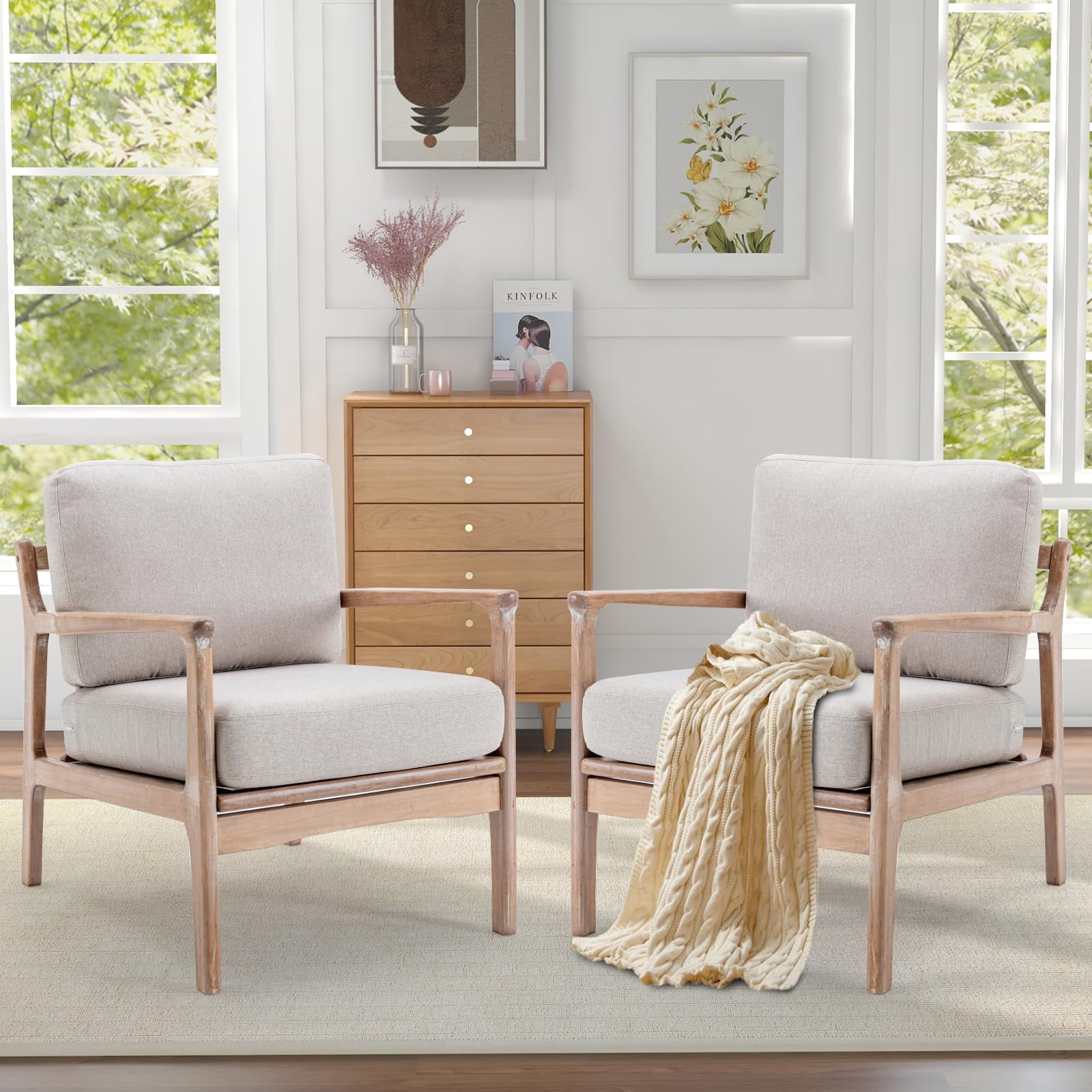Linen Fabric Accent Chairs Set of 2,Mid Century Modern Chair, Solid ...