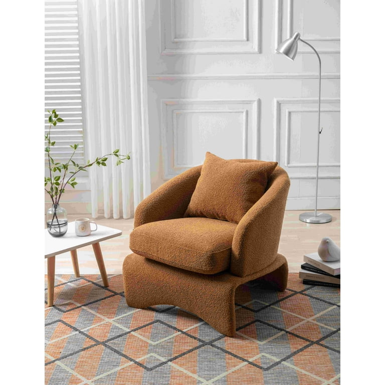 Linen Fabric Barrel Armchair with Thicken Upholstered and Back