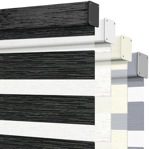 Linen Fabric Cordless Zebra Blinds for Windows, Light Filtering Zebra Shades Room Darkening, Roller Shades for Home,Office, Black, 56" W x 48" H$$Home Decor, Kitchen, & Other