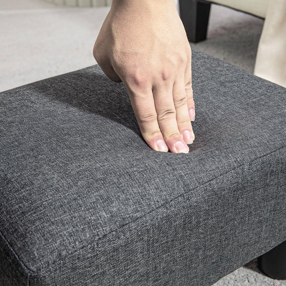 Linen Fabric Cube Ottoman Foot Rest for Small Spaces, 15.75L x 11.75W x 9.5H Foot Stool with Plastic Legs, Gray
