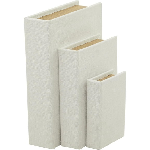 Deco 79 Linen Fabric Decorative Box Faux Storage Book Book Shaped Boxes, Set of 3 Decorative Keepsake Boxes 12", 9", 6"H, White