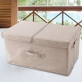 thumbnail image 1 of Linen Fabric Foldable Storage Bin Organizer Basket with Flip-top Lid & Handles, Large Toy Clothes Blanket Box for Nursery, Playroom, Home, Workspace, Closet Double Cover Storage Box, Large, by FAJHHA, 1 of 8