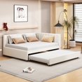 thumbnail image 1 of Linen Fabric Full Size Upholstered Bed Frame with Trundle Sofa Bed, Platform Bed Frame, Mid Century Bedframe, Wood Daybed, Wood Foundation(Beige, Full), 1 of 9