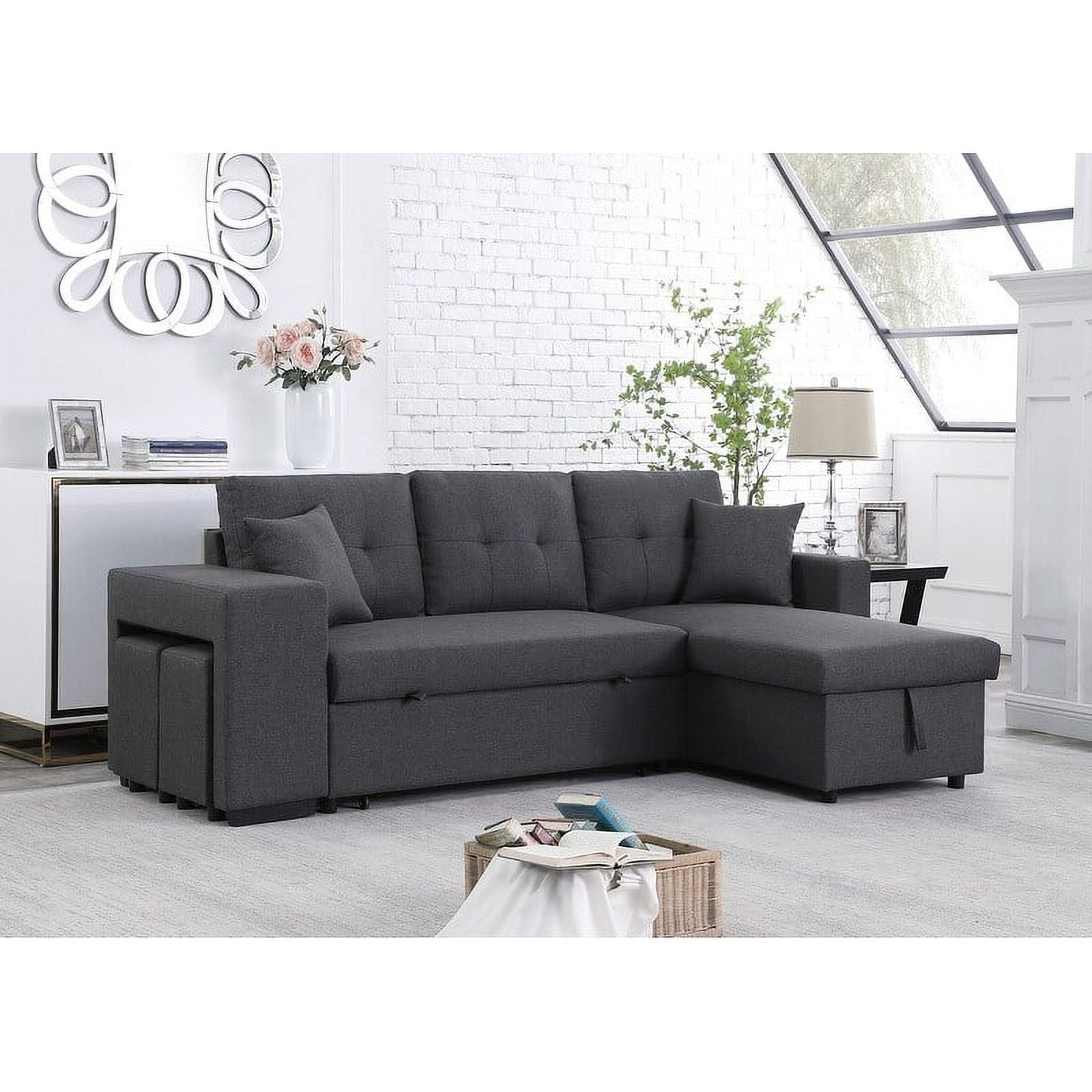 Linen Fabric L-shaped Reversible Sectional Sleeper Sectional with ...