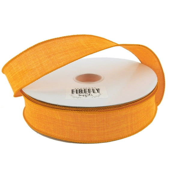 Linen Fabric Ribbon Wired Edge, 1-1/2-Inch, 50 Yards, Orange