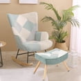 thumbnail image 1 of Linen Fabric Rocking Chair with Ottoman, Patchwork Upholstered Rocking Armchair for Nursery, Mid Century Rocker Accent Chair with Footrest for Living Room/Bedroom/Balcony, White+Blue, 1 of 1