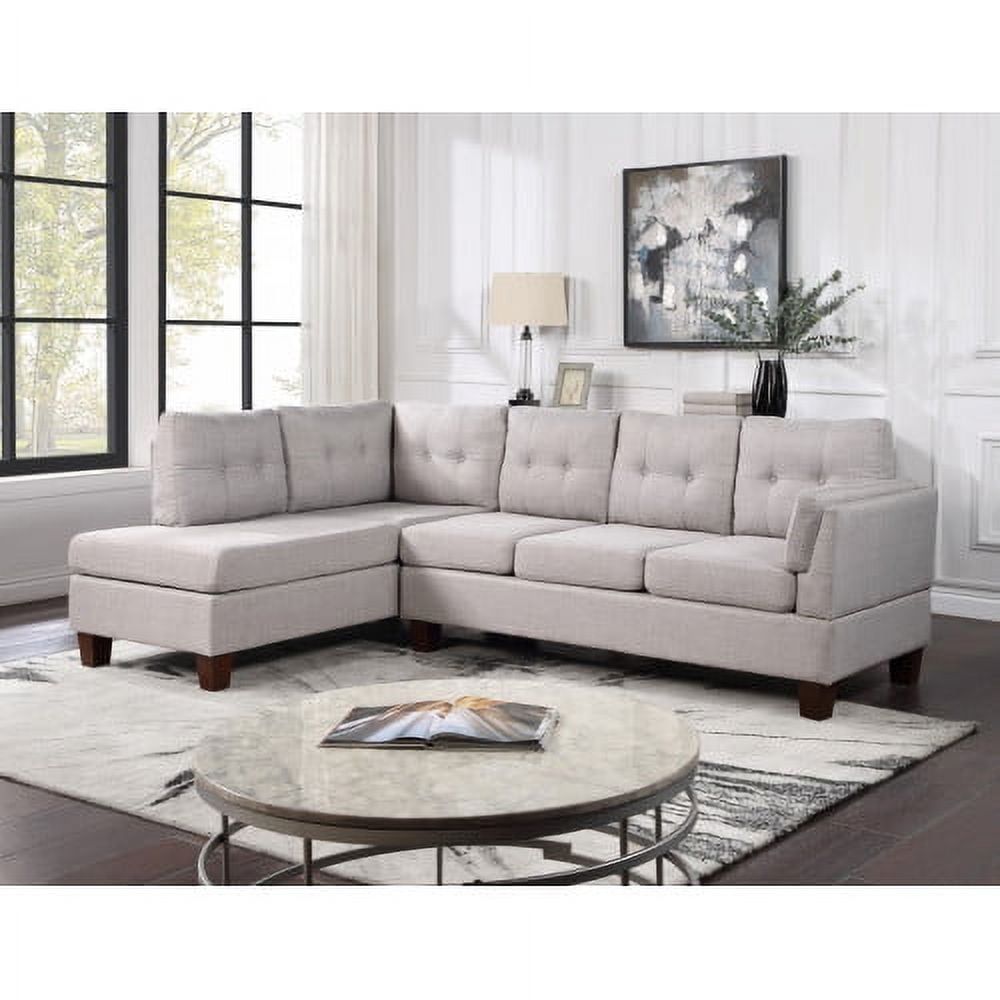 View of Linen Fabric Sectional Sofa Couch, Modern 4 Seat L-Shaped Tufted Sofa ...