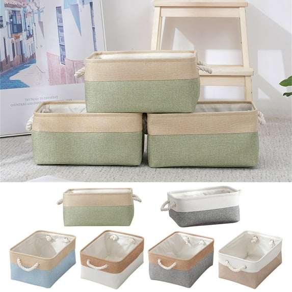 Linen Fabric Storage Basket Dualss Color Natural Material Organizer with Handles for Home Closet and Organization Aestivo | A | AESTIVO