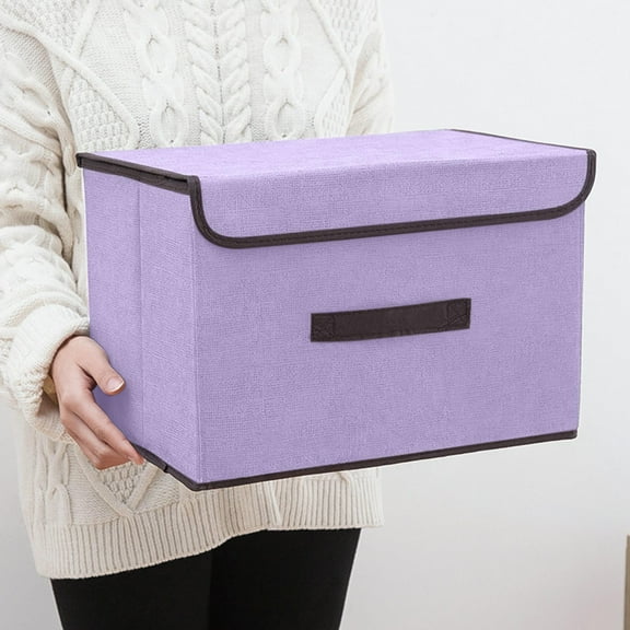 Linen Fabric Storage Box with Lid | Foldable Clothes & Debris Organizer | Household Storage Container | 2-Pack Set | 14" x 10" x 9"