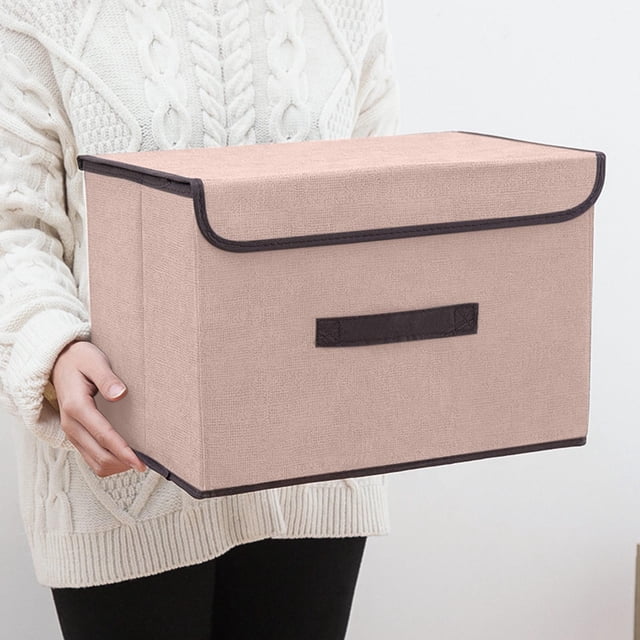 Linen Fabric Storage Box with Lid | Foldable Clothes Organizer for Bedroom & Living Room | 2-Pack Large Storage Containers