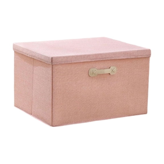 Linen Fabric Storage Box with Lid Foldable Organizer Bin with Handles Stackable Storage Basket