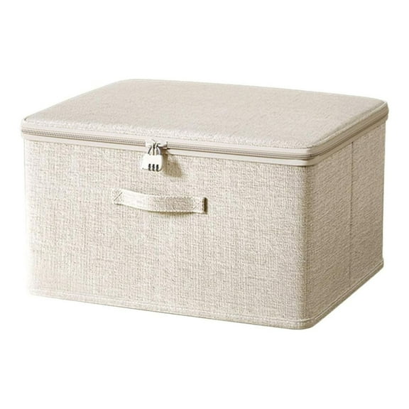 Linen Fabric Storage Boxes with Password Lock, Foldable Clothes Organizer Bins, Zippered Closet Containers with Reinforced Handles, Breathable Organizers for Clothing, Bedding Home Organization