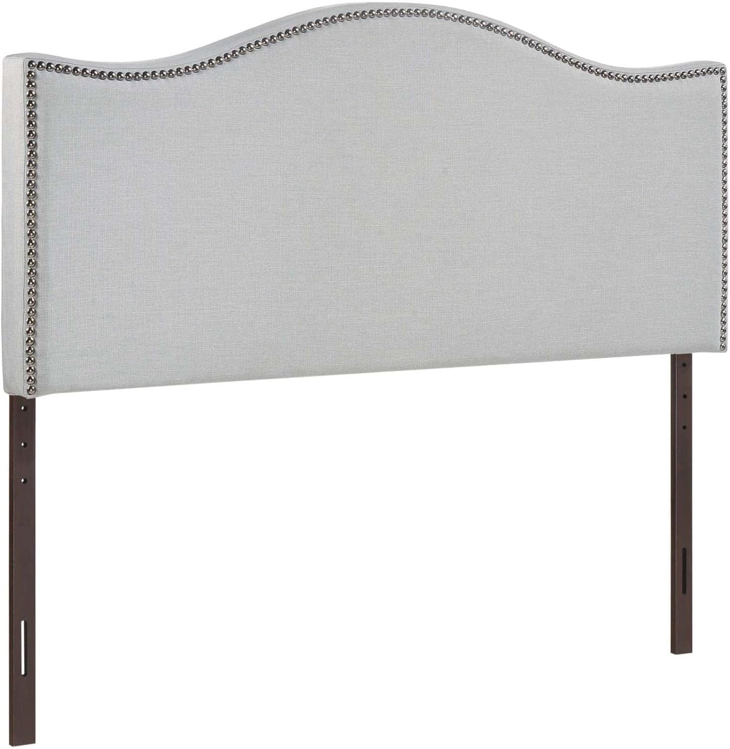Linen Fabric Upholstered King Headboard With Nailhead Trim And Curved ...