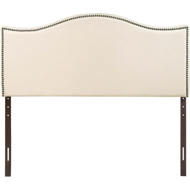 Linen Fabric Upholstered Queen Headboard With Nailhead Trim And Curved ...