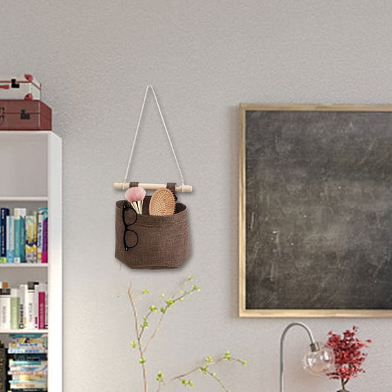 Linen Fabric Wall Hanging Storage Organizer Basket with Pockets for Kitchen Bedroom Office