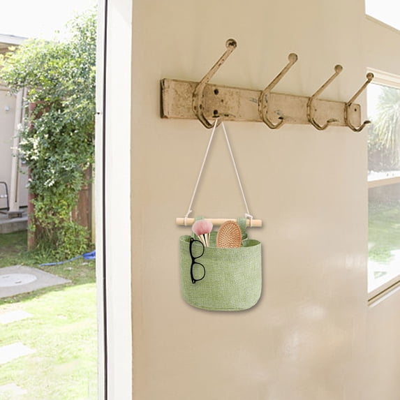 Linen Fabric Wall Hanging Storage Organizer Basket with Pockets for Kitchen Bedroom Office