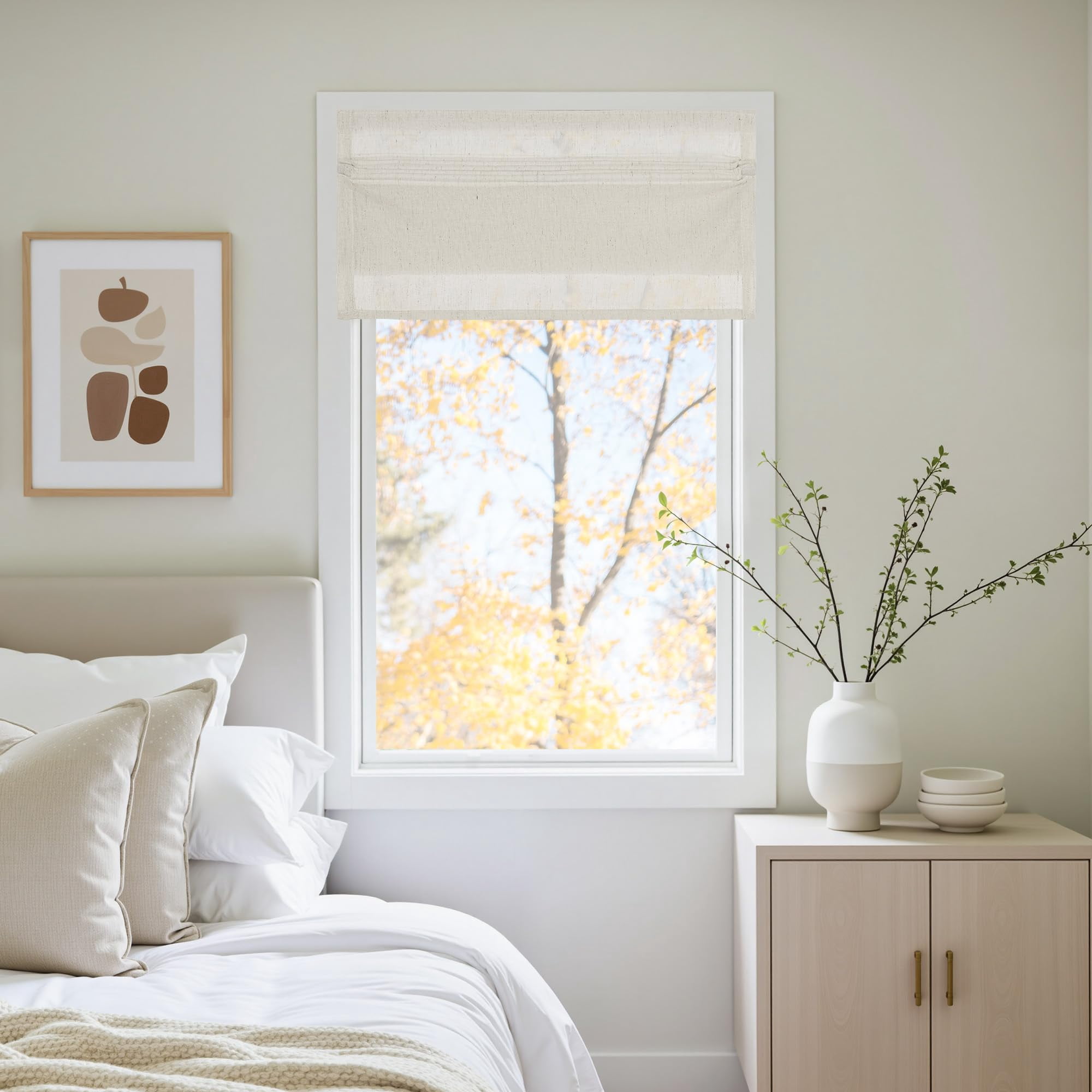 Linen Farmhouse French Door Curtain No Drill Blinds For Windows  Ivory Solid Cordless Window Covering With Light Filgtering W22 X L48 1pc