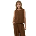 thumbnail image 1 of Linen Feel Blouse & Elastic Waist Pants Two-Piece Coord Set, 1 of 5