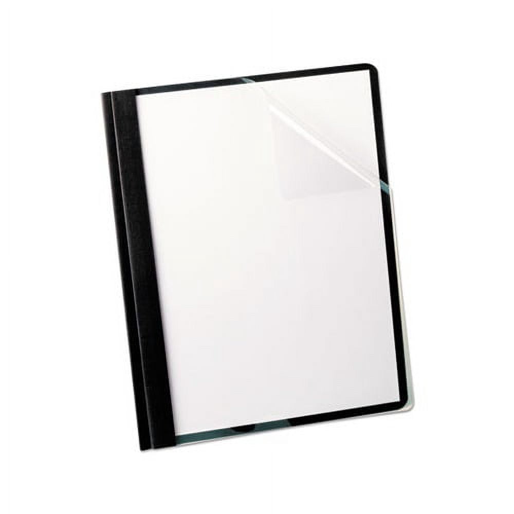 Linen Finish Report Cover Tang Clip, Letter, 1/2" Capacity, Clear/Black