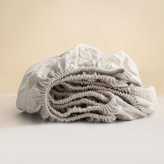 Linen Fitted Sheet - Deep Pocket Bed Sheets for 16" Mattress, Flax Stone Washed Soft Breathable Bottom Sheets (, Linen)