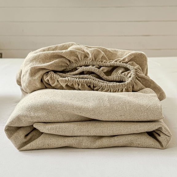 Linen Fitted Sheet Size(), 16" Deep Pocket Mattress Cover, Stone Washed Flax Bottom Sheet ( Linen, )