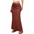 thumbnail image 1 of Linen Flared Maxi Skirt with Back Slit - Elastic Waist Drawstring Long Flowy Ankle-Length Skirt Brick Red XL, 1 of 9