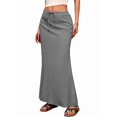 thumbnail image 1 of Linen Flared Maxi Skirt with Back Slit - Elastic Waist Drawstring Long Flowy Ankle-Length Skirt Dark Gray XXL, 1 of 9