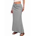 thumbnail image 1 of Linen Flared Maxi Skirt with Back Slit - Elastic Waist Drawstring Long Flowy Ankle-Length Skirt Light Gray S, 1 of 9