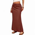 thumbnail image 1 of Linen Flared Maxi Skirt with Back Slit - Elastic Waist Drawstring Long Flowy Ankle-Length Skirt, 1 of 8