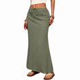 thumbnail image 1 of Linen Flared Maxi Skirt with Back Slit - Elastic Waist Drawstring Long Flowy Ankle-Length Skirt, 1 of 9