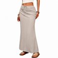 thumbnail image 1 of Linen Flared Maxi Skirt with Back Slit - Elastic Waist Drawstring Long Flowy Ankle-Length Skirt, 1 of 8