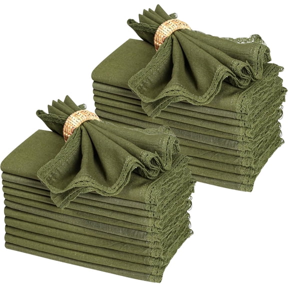 Linen Flax Cloth Napkins Set of 24 Olive Green, 18x18 Inch | Easter Premium Cotton Linen Flax Lace Soft & Durable | Washable Ideal for Spring Basket Décor, Wedding, Kitchen, Everyday Use
