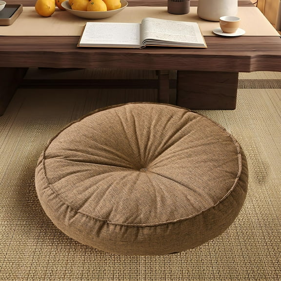 Linen Floor Cushion - Japanese Tatami Seat Pad, Thickened Round Pouf for Living Room