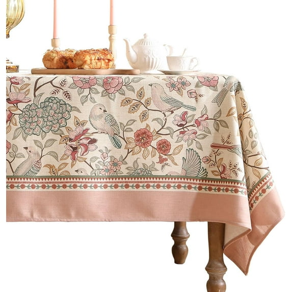 Linen Floral Tablecloth,Decorative Thick French Table Cloth Rectangle Square for Kitchen Dining 60"*102"