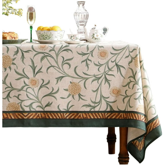 Linen Floral Tablecloth,Decorative Thick French Table Cloth Rectangle Square for Kitchen Dining 60"*84"
