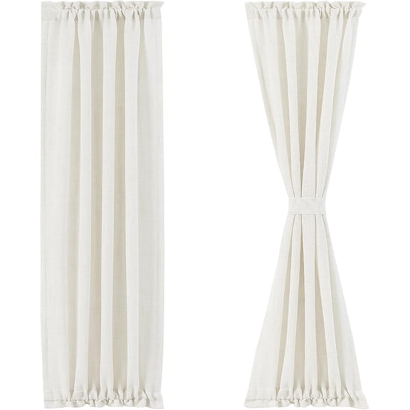 Linen French Door Curtain Panels 72 Inches Long, Ivory Flax Linen Window Draperies for Sliding Glass Doors, Tiebacks Included, Rod Pocket, 2 Panels Set, Patio Door Curtains