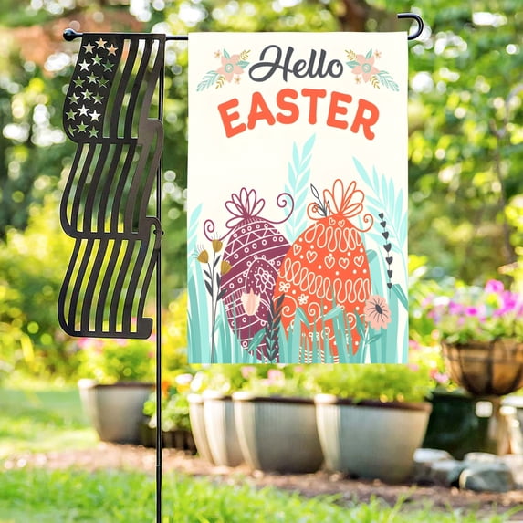 Linen Garden Flag Banner - Easter – Hello Easter 12″x18″