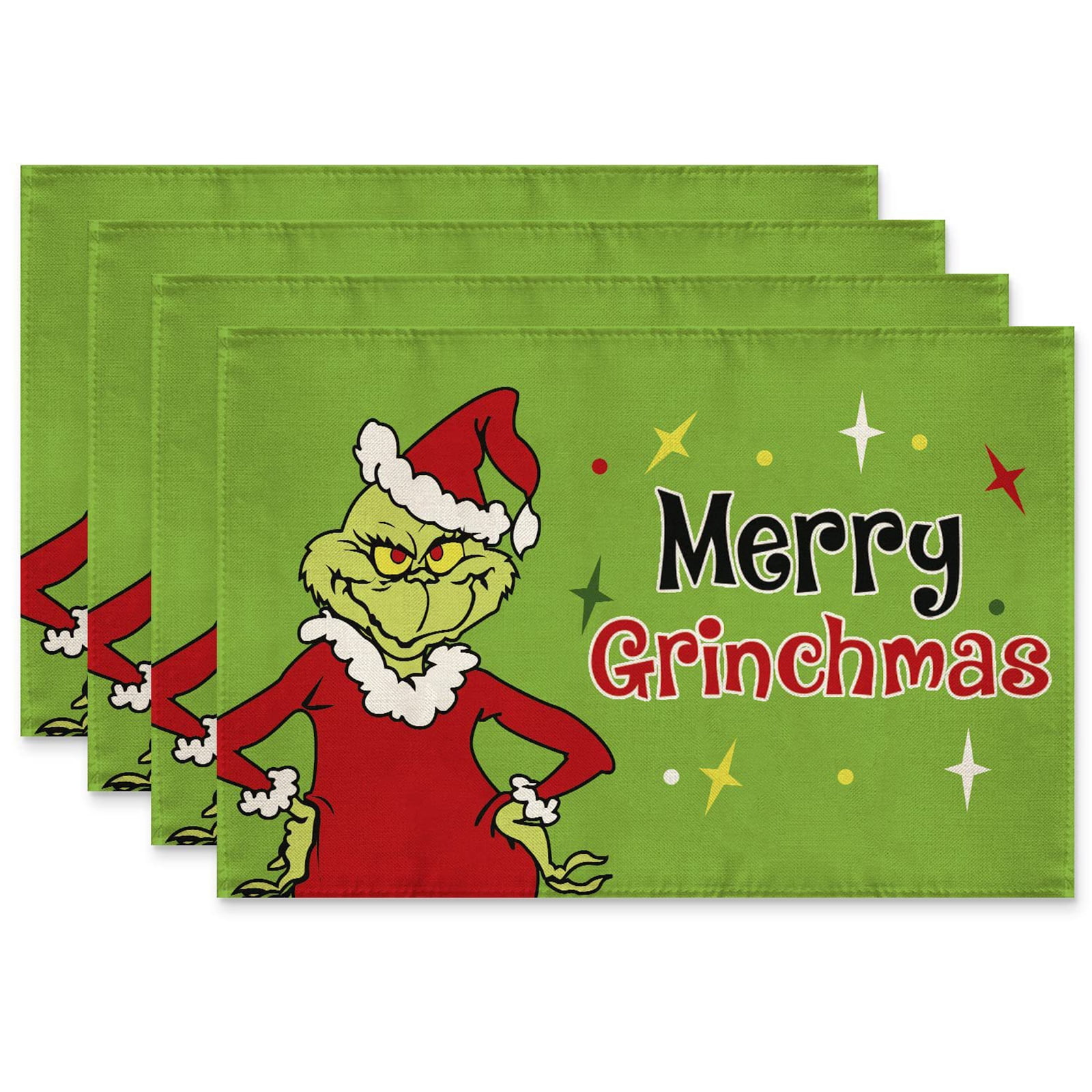 Linen Grinch Christmas Placemats Set of 4 Farmhouse Winter Christmas ...