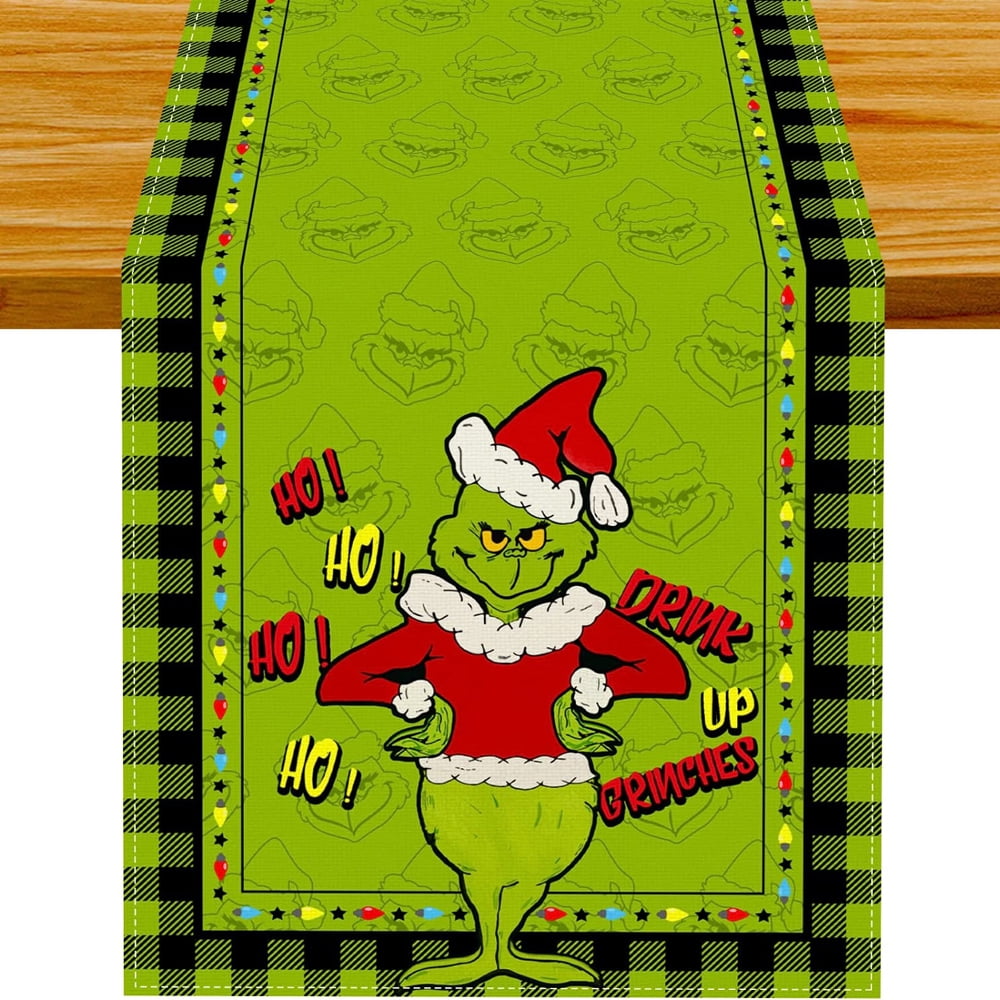 Linen Grinch Table Runner Merry Grinchmas Tablecloth Grinch Christmas