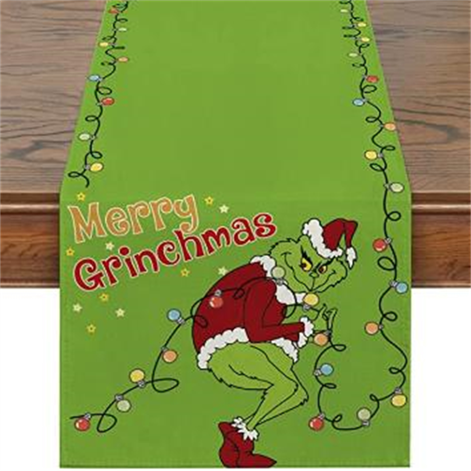 Linen Grinch Table Runner Merry Grinchmas Tablecloth Grinch Christmas