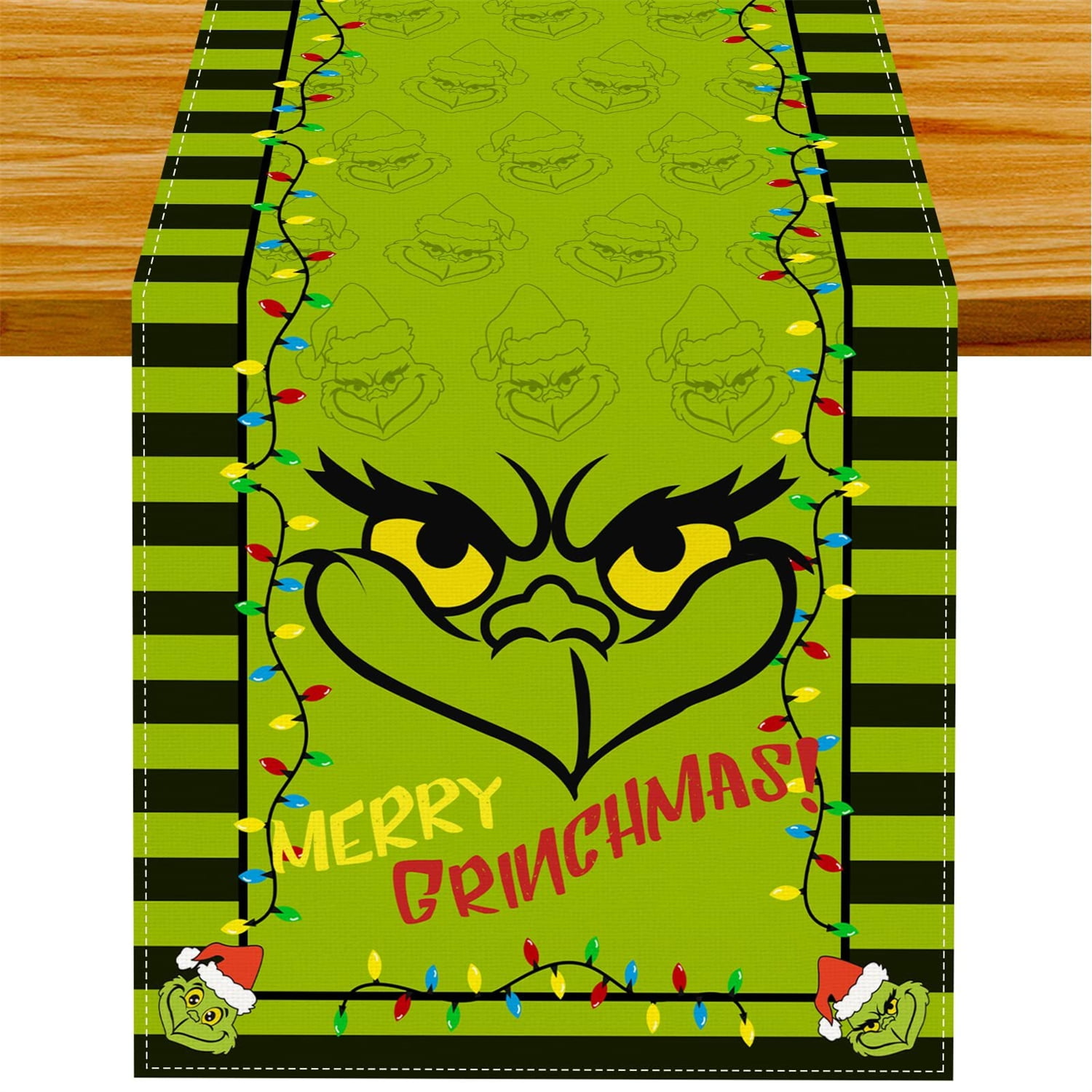 Linen Grinch Table Runner Merry Grinchmas Tablecloth Grinch Christmas