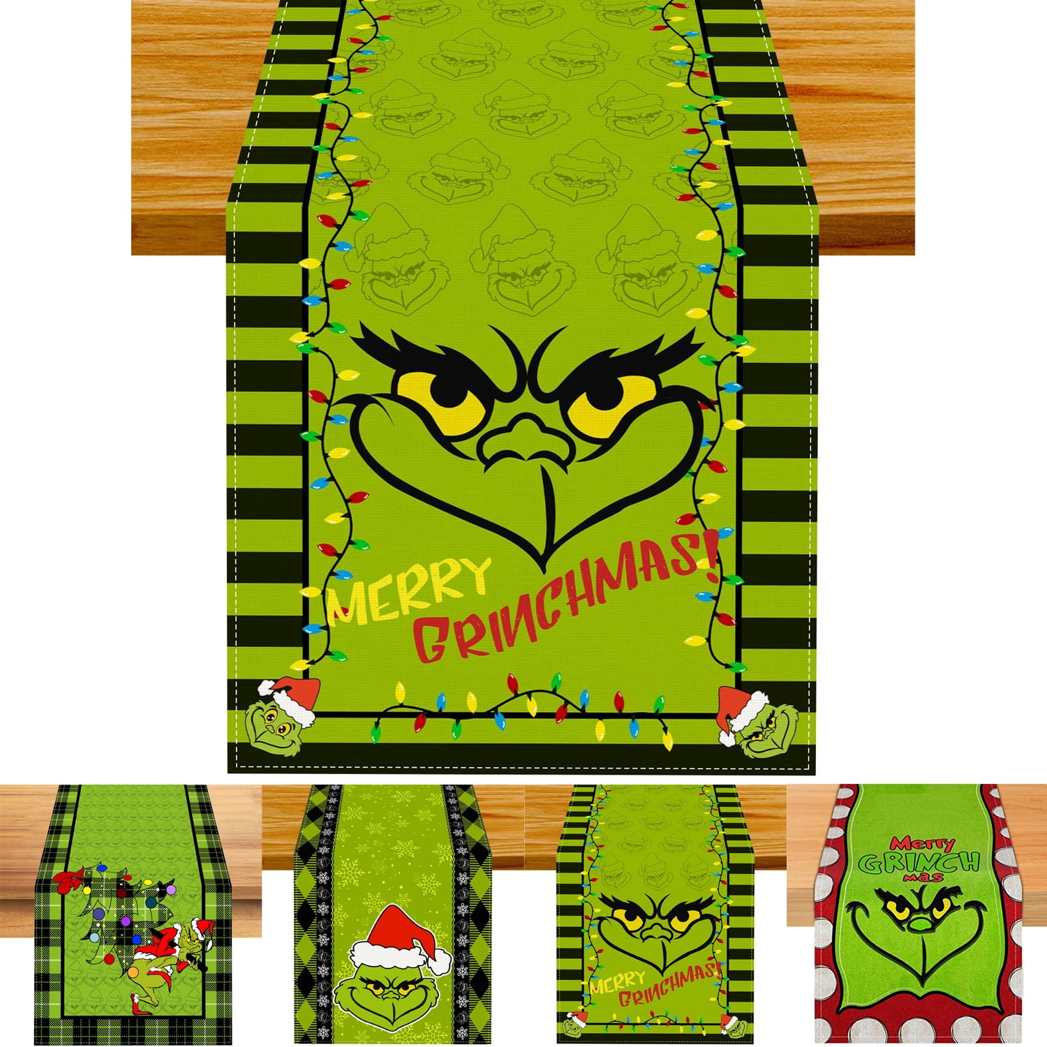 Linen Grinch Table Runner Merry Grinchmas Tablecloth Winter Xmas